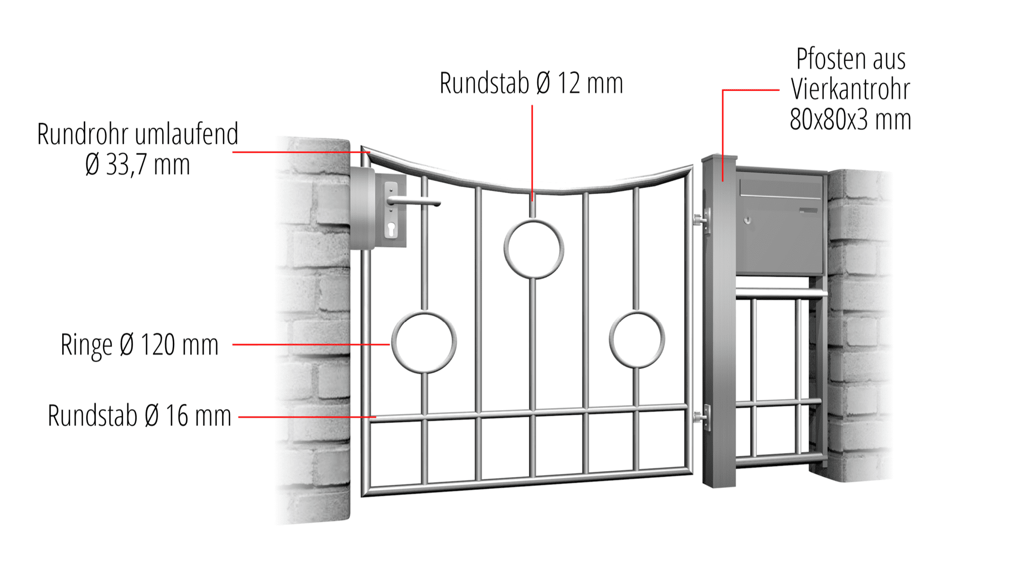 Portillon de jardin en acier inoxydable cercle à 1 battant barre, UB, BK