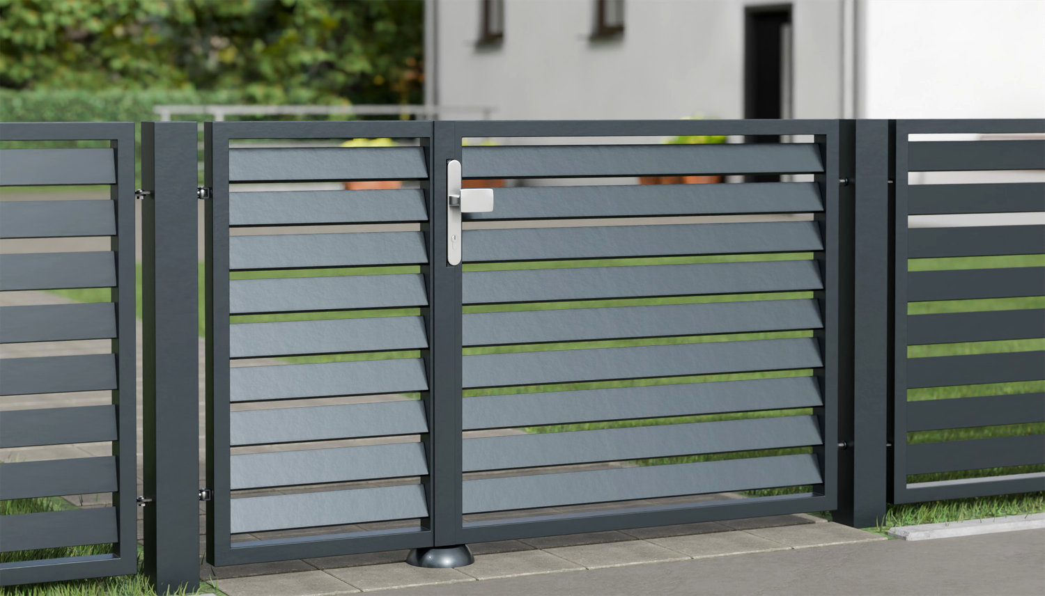 Brise-vue à 2 battants en aluminium pour portillon de jardin lamelles en biais, GE