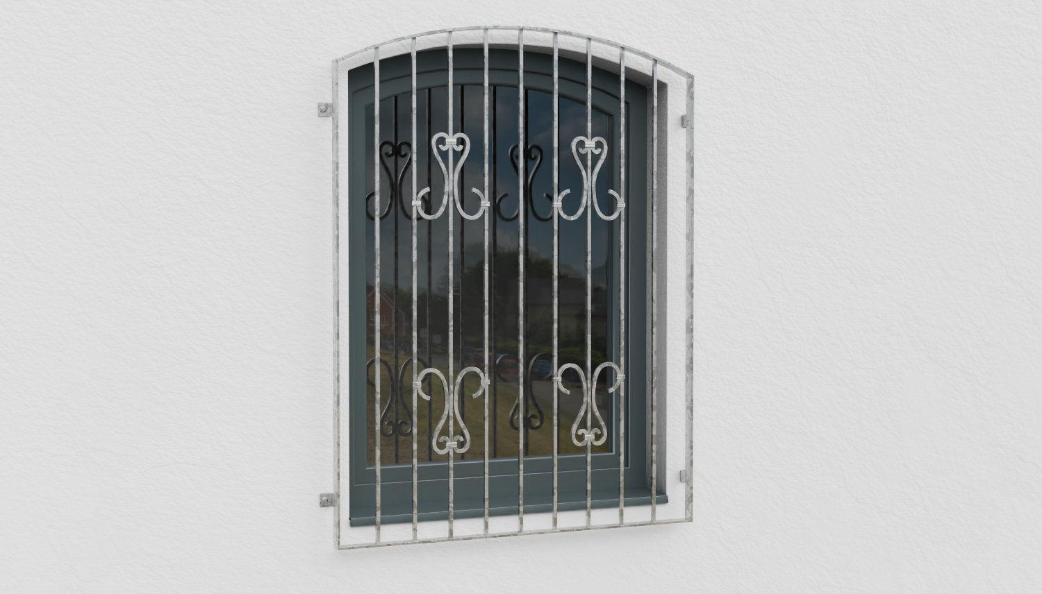 Grille de défense pour fenêtres en acier galvanisé scroll 2 arc supérieur 