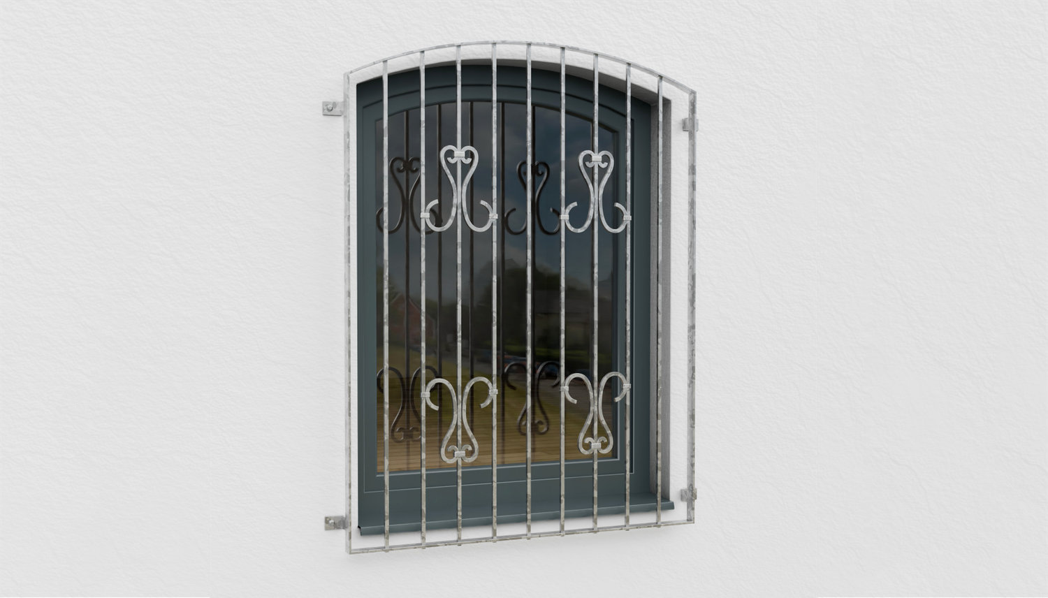 Grille de défense pour fenêtres en acier galvanisé scroll 2 arc supérieur 