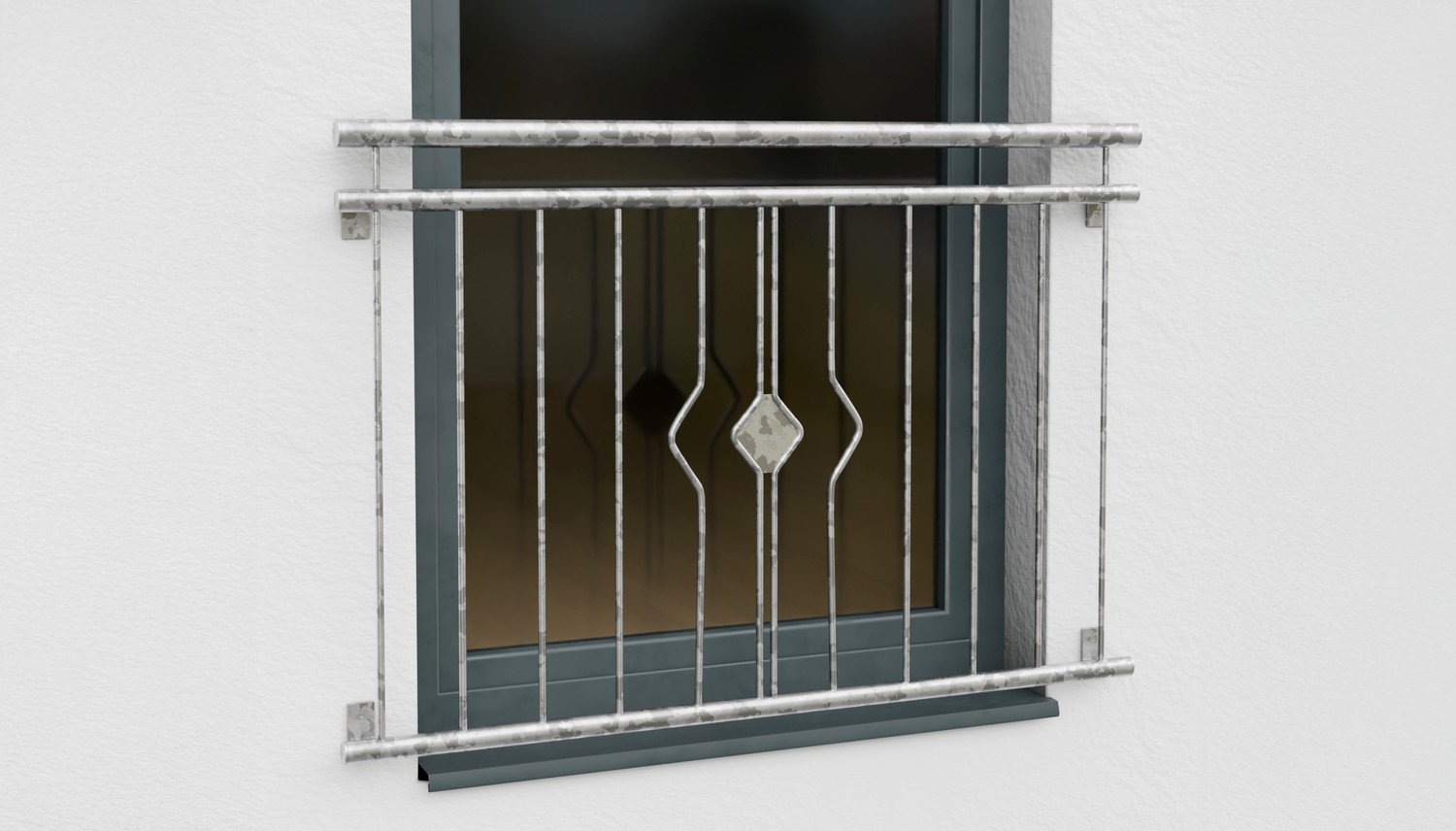 Balcon à la française en acier galvanisé ornement losange 