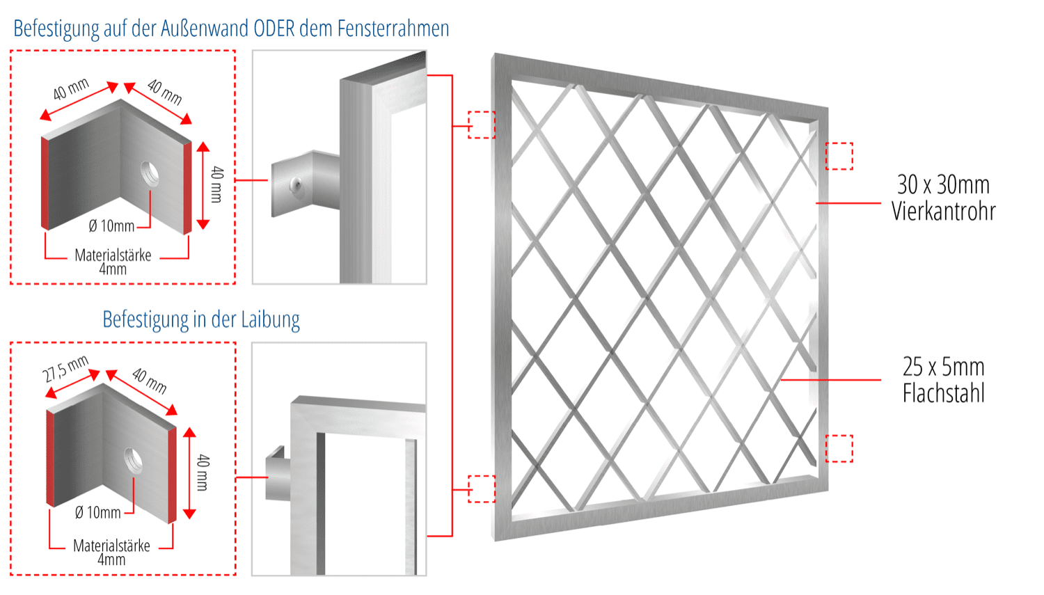 Grille de défense pour fenêtres en acier inoxydable rhombus acier plat