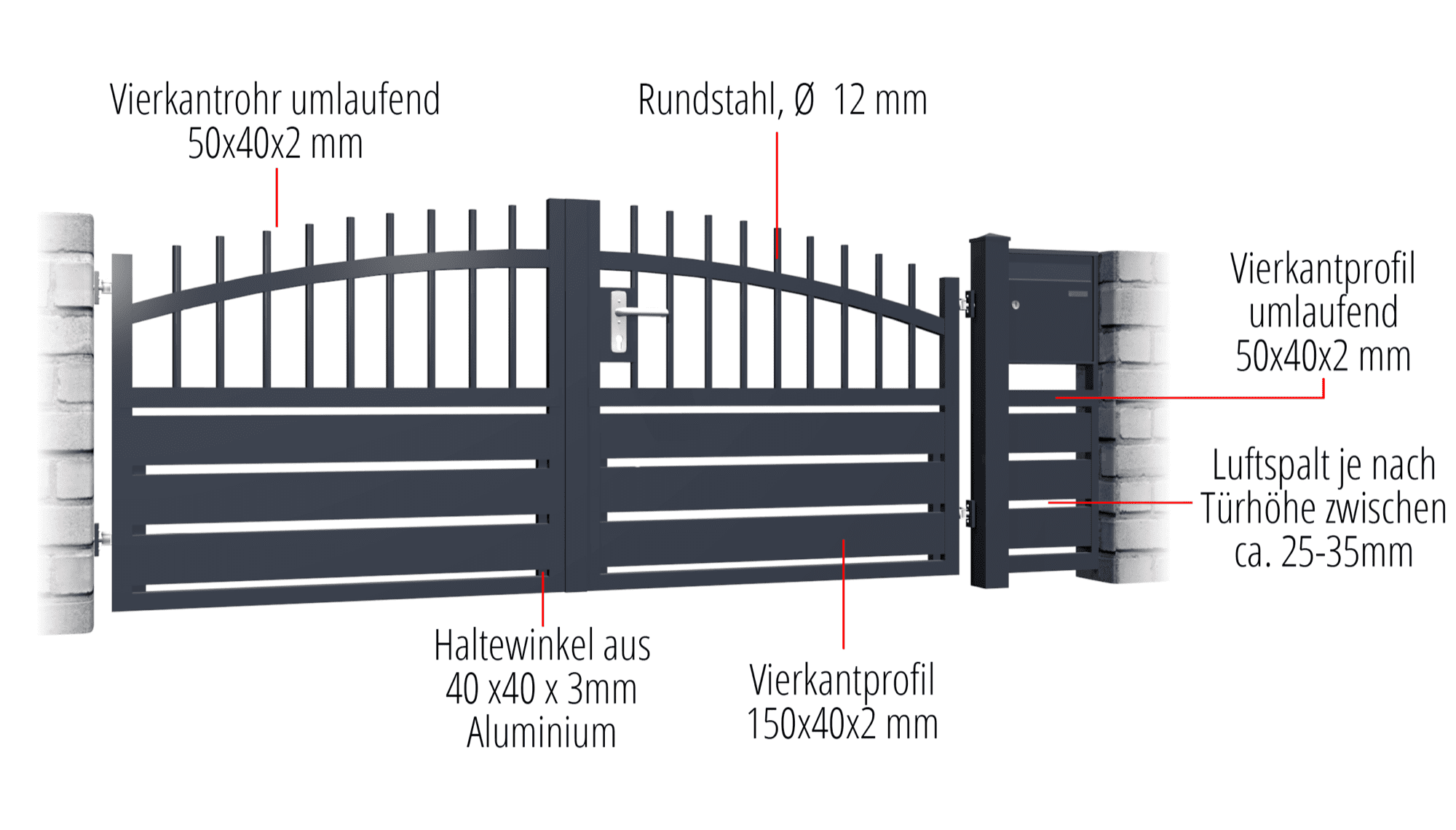 Portail de jardin aluminium brise-vue à 2 battants KSV 2, OB, BK