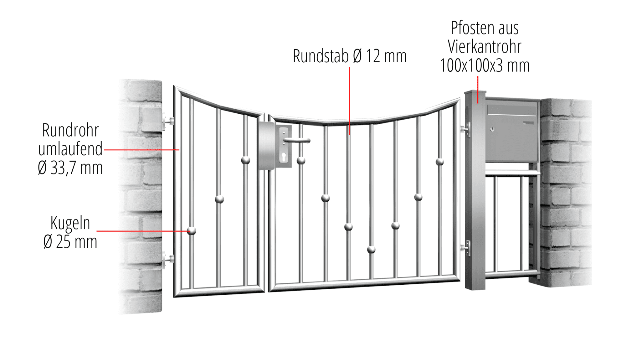 Portillon de jardin en acier inoxydable 2 battants boules en V UB, BK