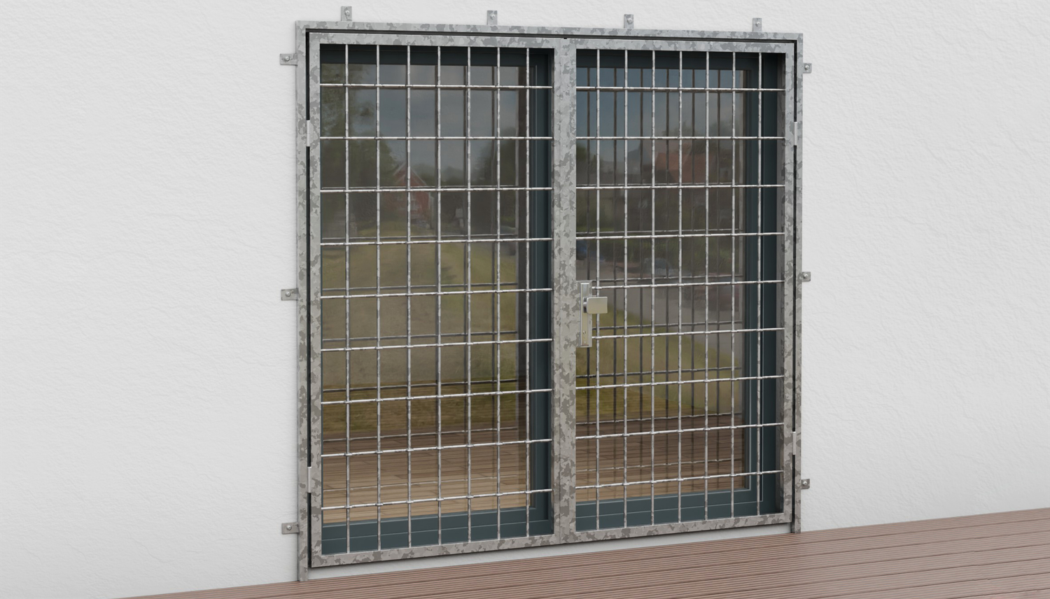 Porte grillagée en acier galvanisé à 2 battants barre arrondie