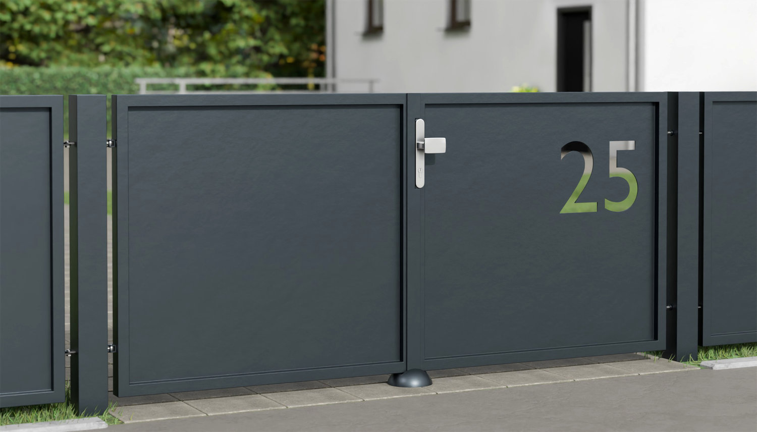 Portail de jardin en aluminium, brise-vue à 2 battants HNR, GE
