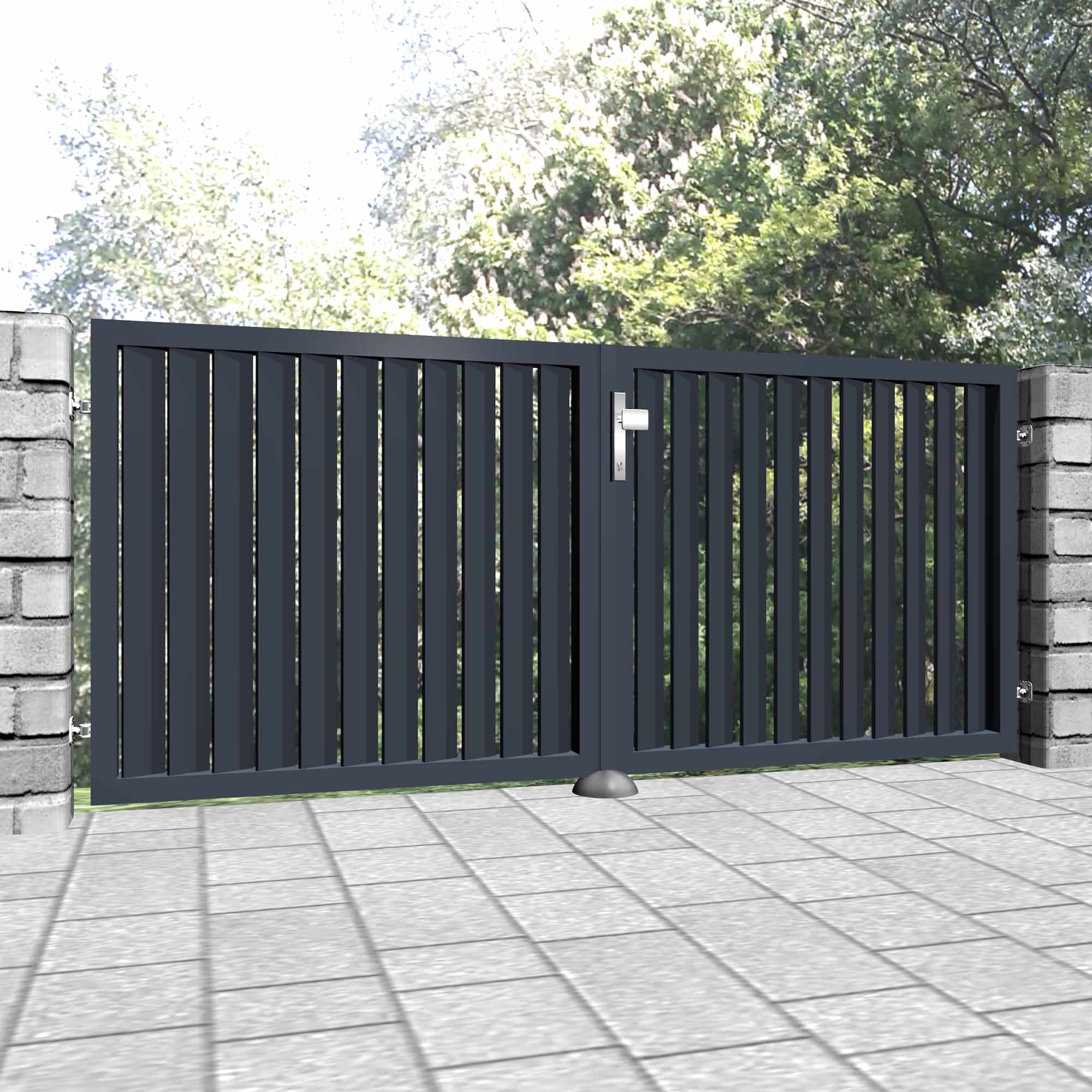 Portail de jardin en aluminium, brise-vue à 2 battants lamelles vertical biais, GE