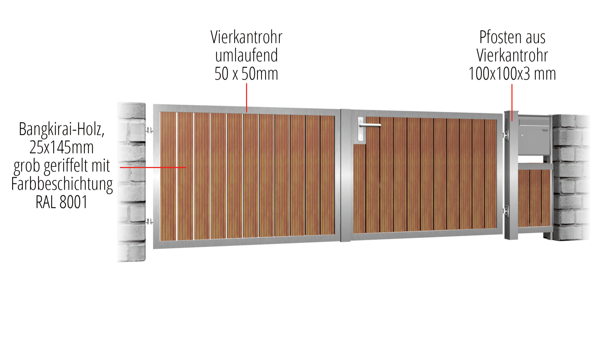 Portail de jardin en acier inoxydable à 2 battants HFS, GE, BK