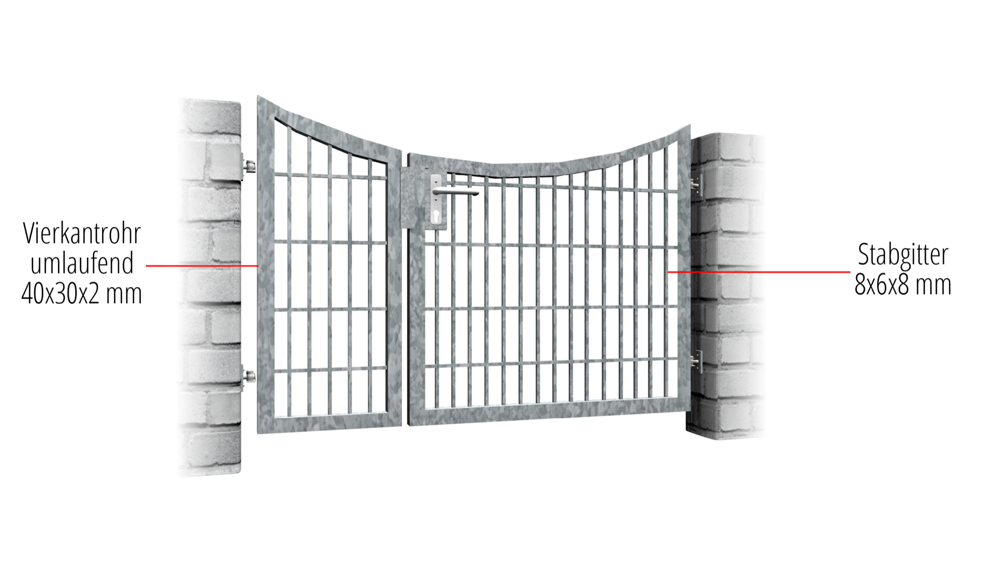 Grille à barres à 2 battants en acier galvanisé pour portillon de jardin, UB