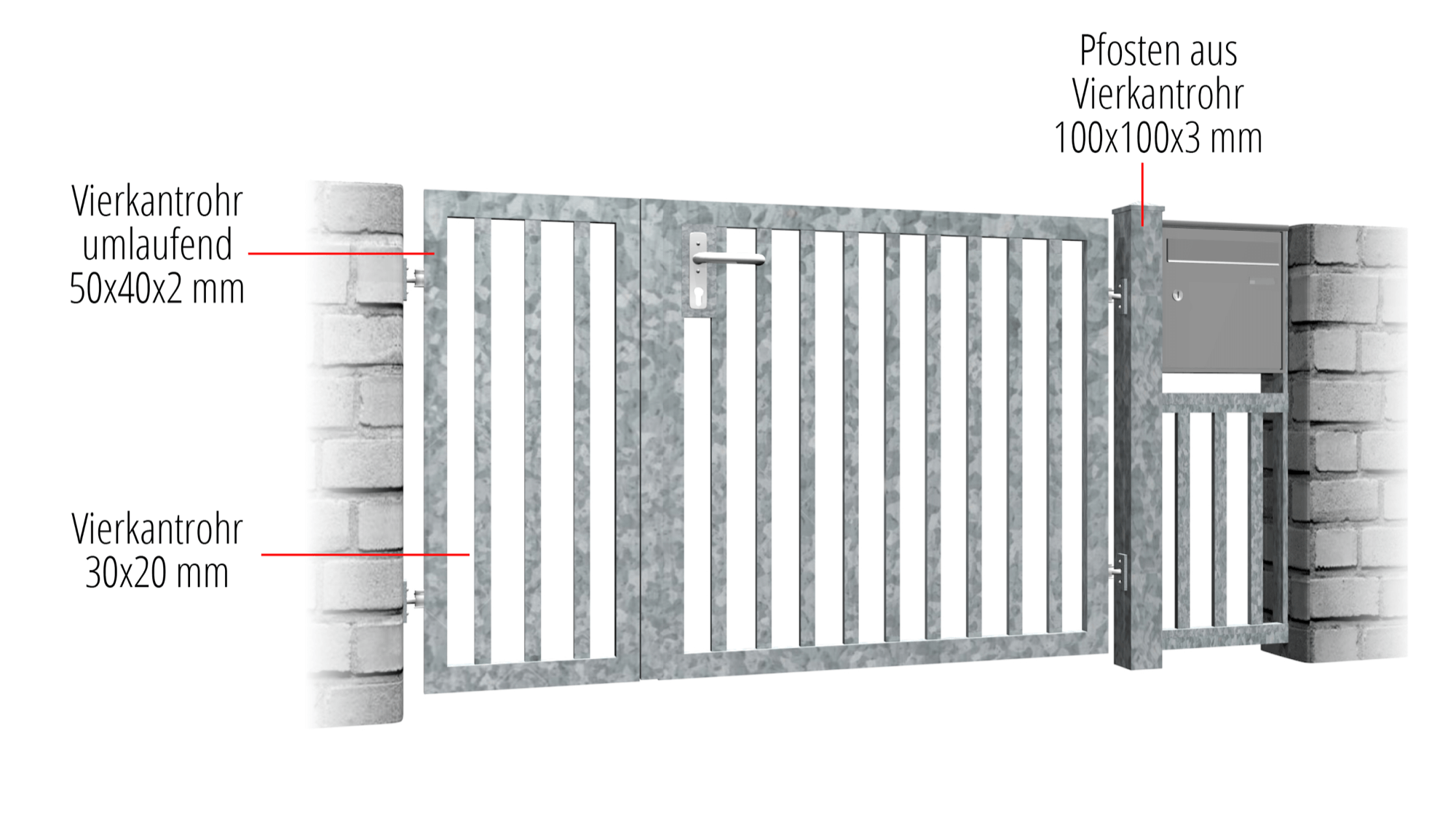 Portillon de jardin en acier galvanisé à 2 battants pleine, GE, BK