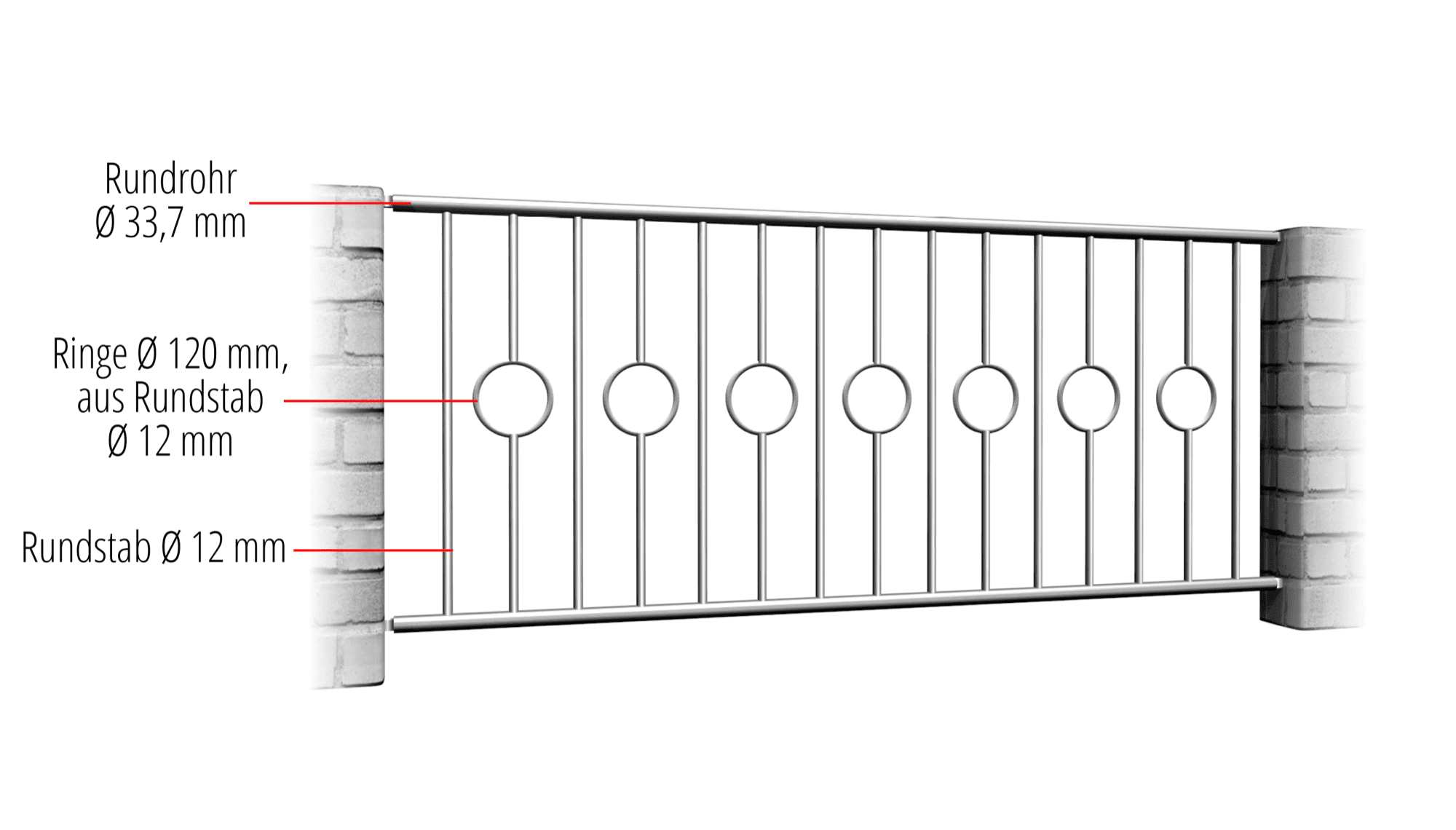 Barrière de jardin en acier inoxydable barre cercle 2 Centre, GE