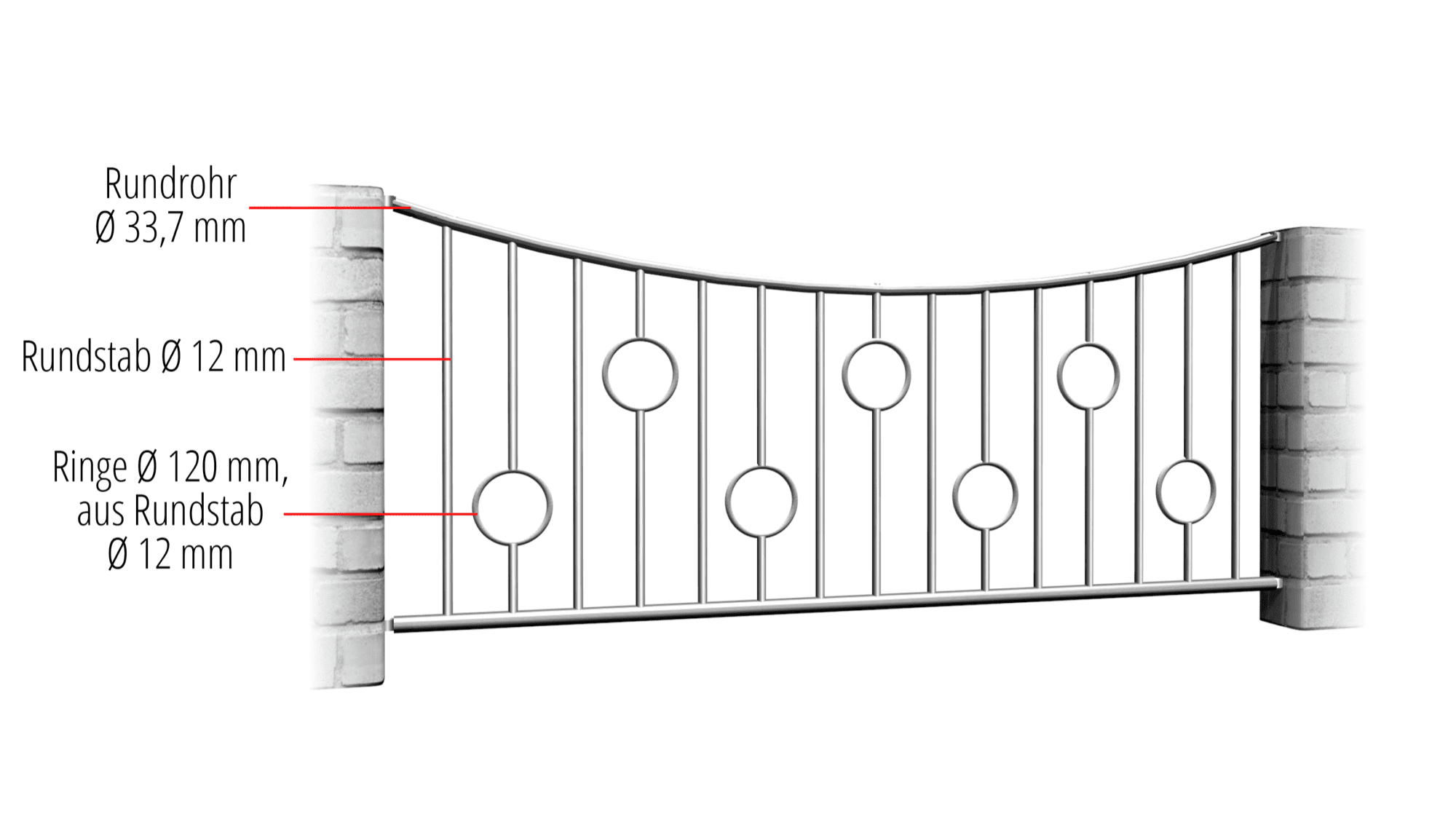 Barre circulaire en acier inoxydable pour clôture de jardin, UB