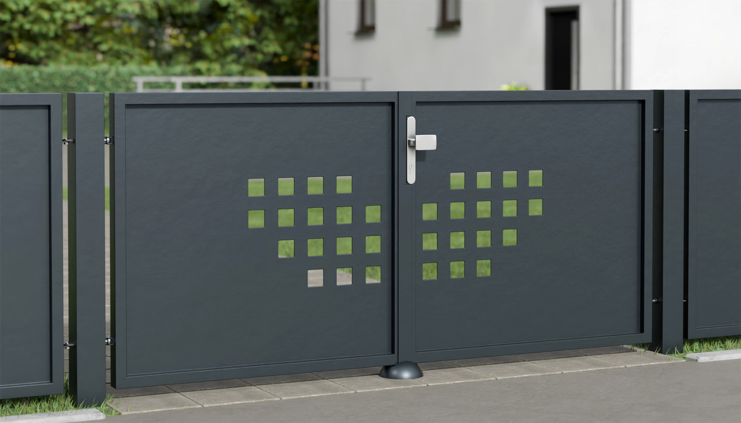 Portail de jardin en aluminium, brise-vue à 2 battants QLH, GE