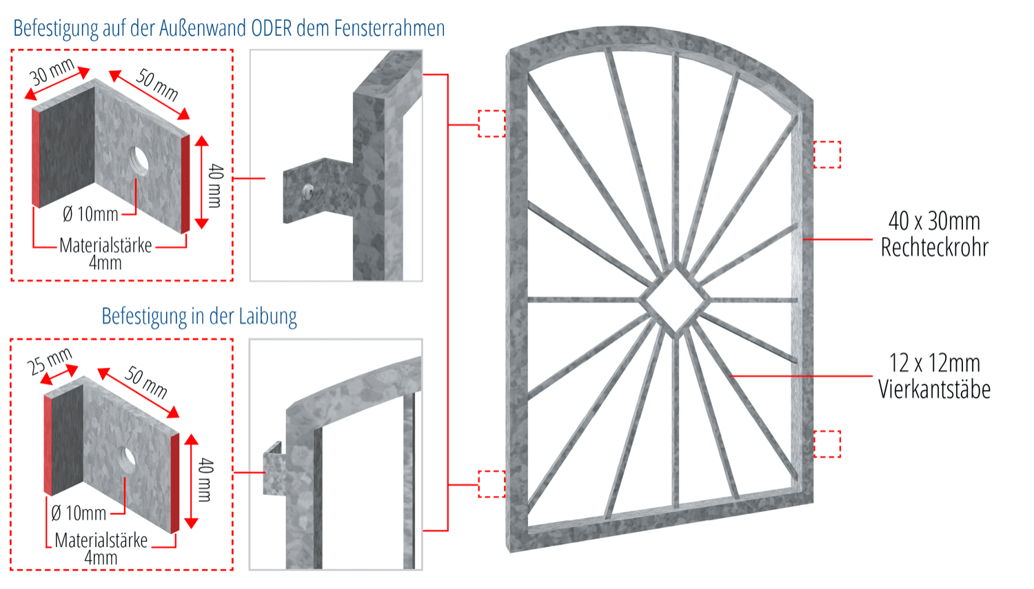 Grille de défense pour fenêtres en acier galvanisé, pare-soleil, arc supérieur 