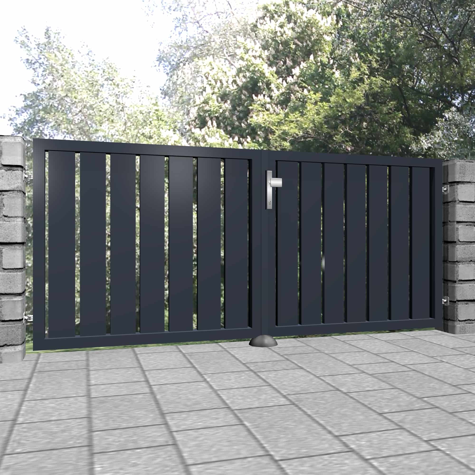 Portail de jardin en aluminium, brise-vue à 2 battants lamelles vertical, GE