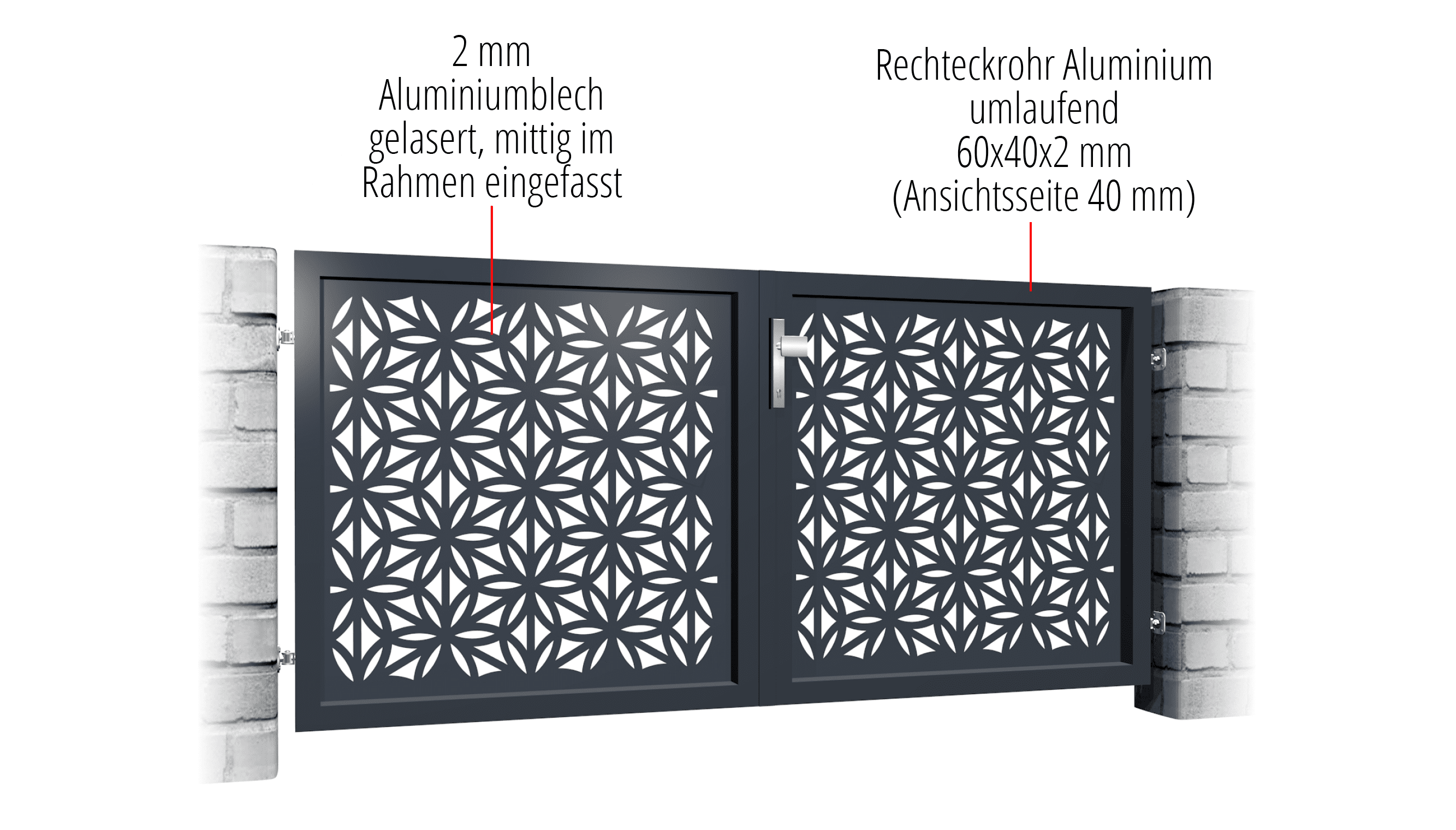 Portail de jardin en aluminium à 2 battants découpé au laser design BT