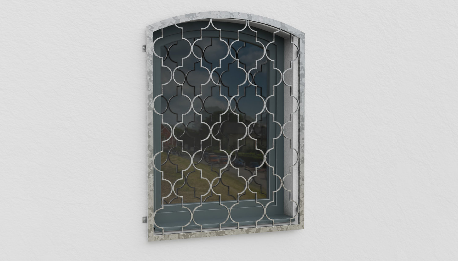 Grille de défense pour fenêtres en acier galvanisé losanges arc supérieur classique 