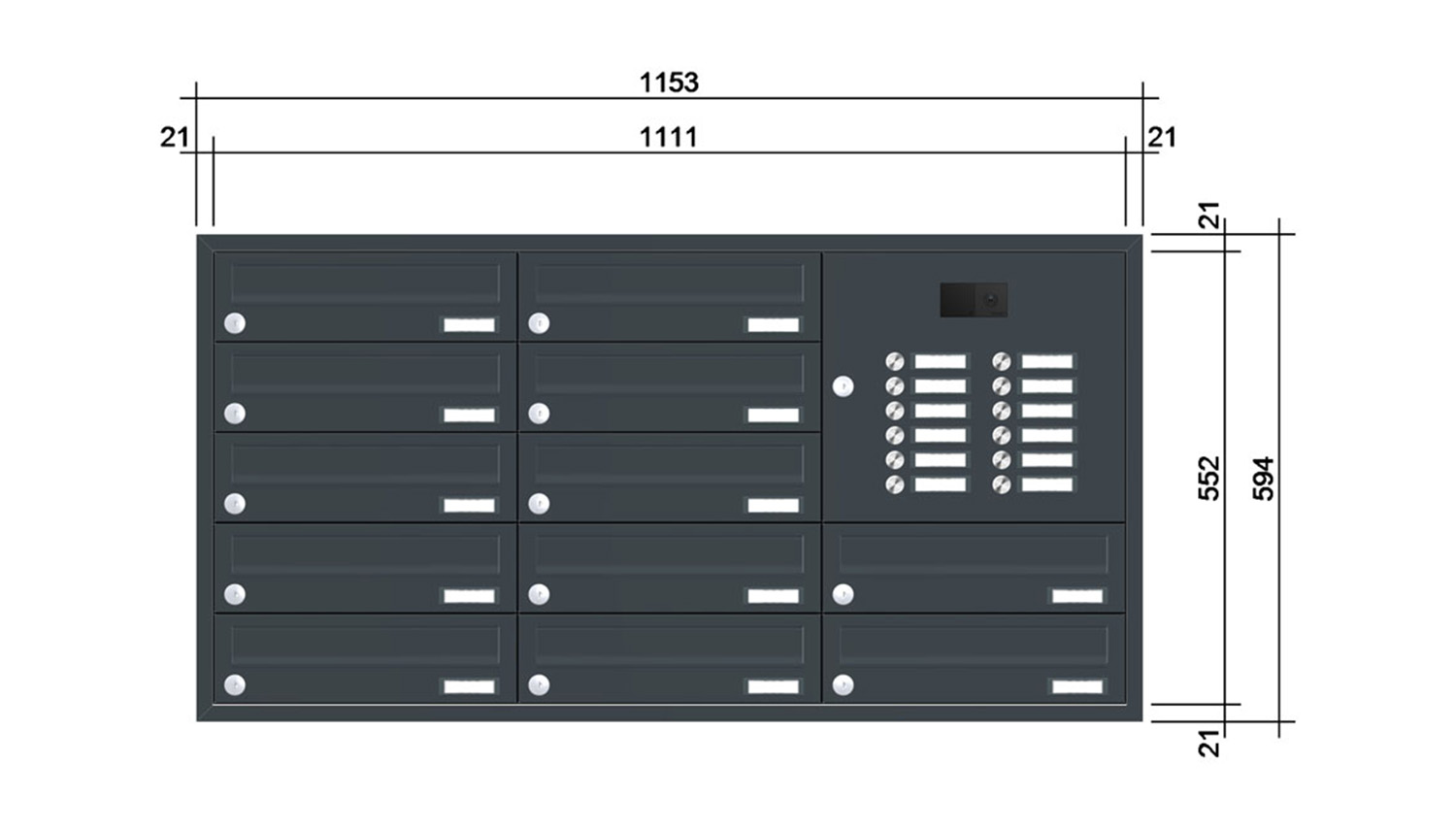 Briefkastenanlage | Unterputz | 12-fach | Waagerecht | Audio | Video | Farbe
