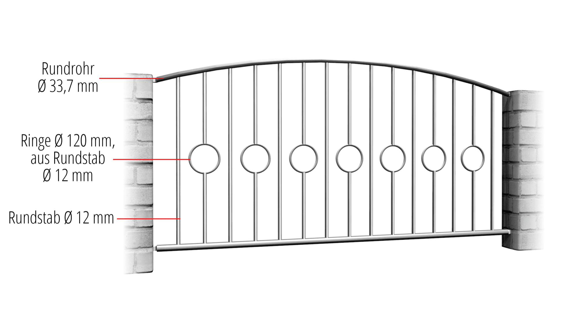 Barrière de jardin en acier inoxydable barre cercle 2 Centre, OB