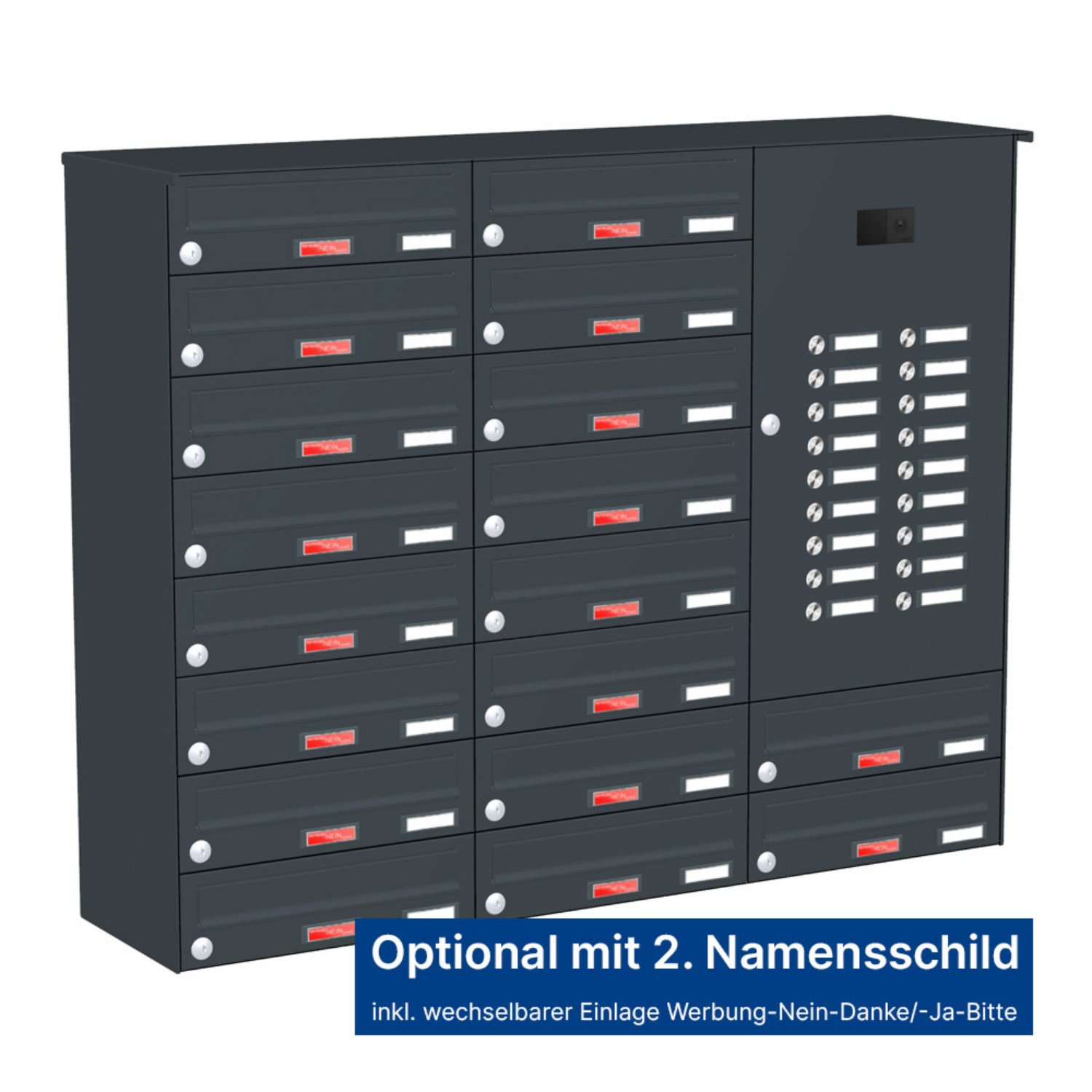 Briefkastenanlage | Aufputz | 18-fach | Waagerecht | Audio | Video | Farbe