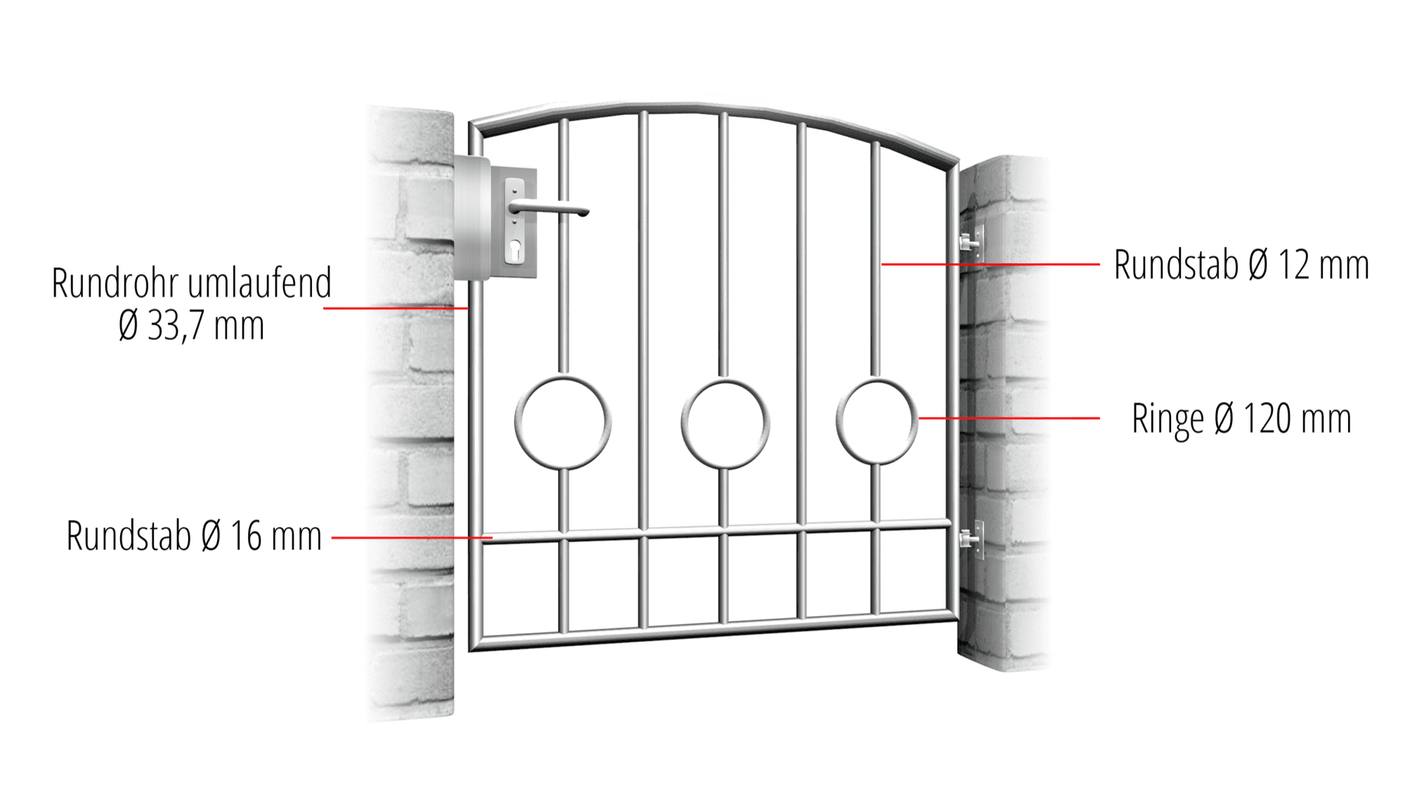 Portillon de jardin en acier inoxydable 1 battant barre cercle 2 bas, OB