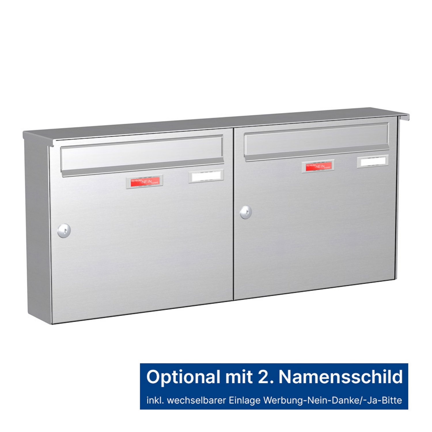 Briefkastenanlage | Aufputz | 2-fach | Senkrecht | Edelstahl