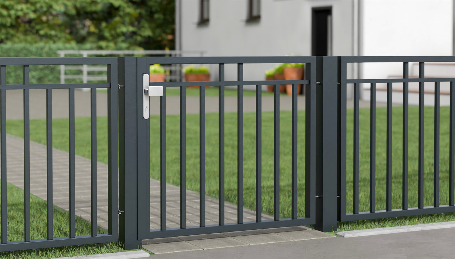 Portillon de jardin brise-vue 1 battant en aluminium avec remplissage de barres, GE