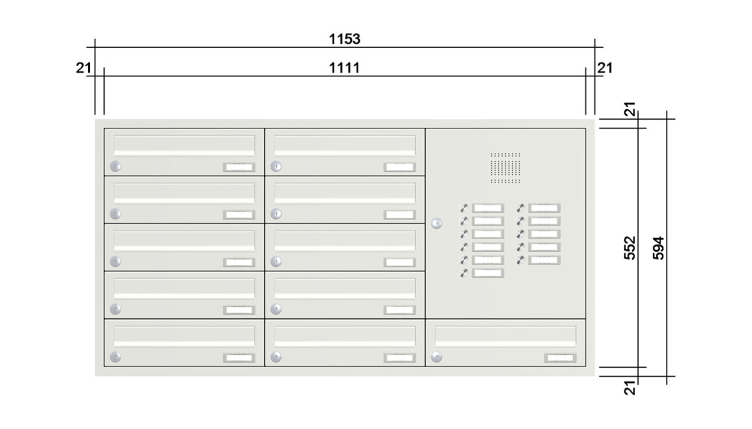 Briefkastenanlage | Unterputz | 11-fach | Waagerecht | Audio | Video | Farbe