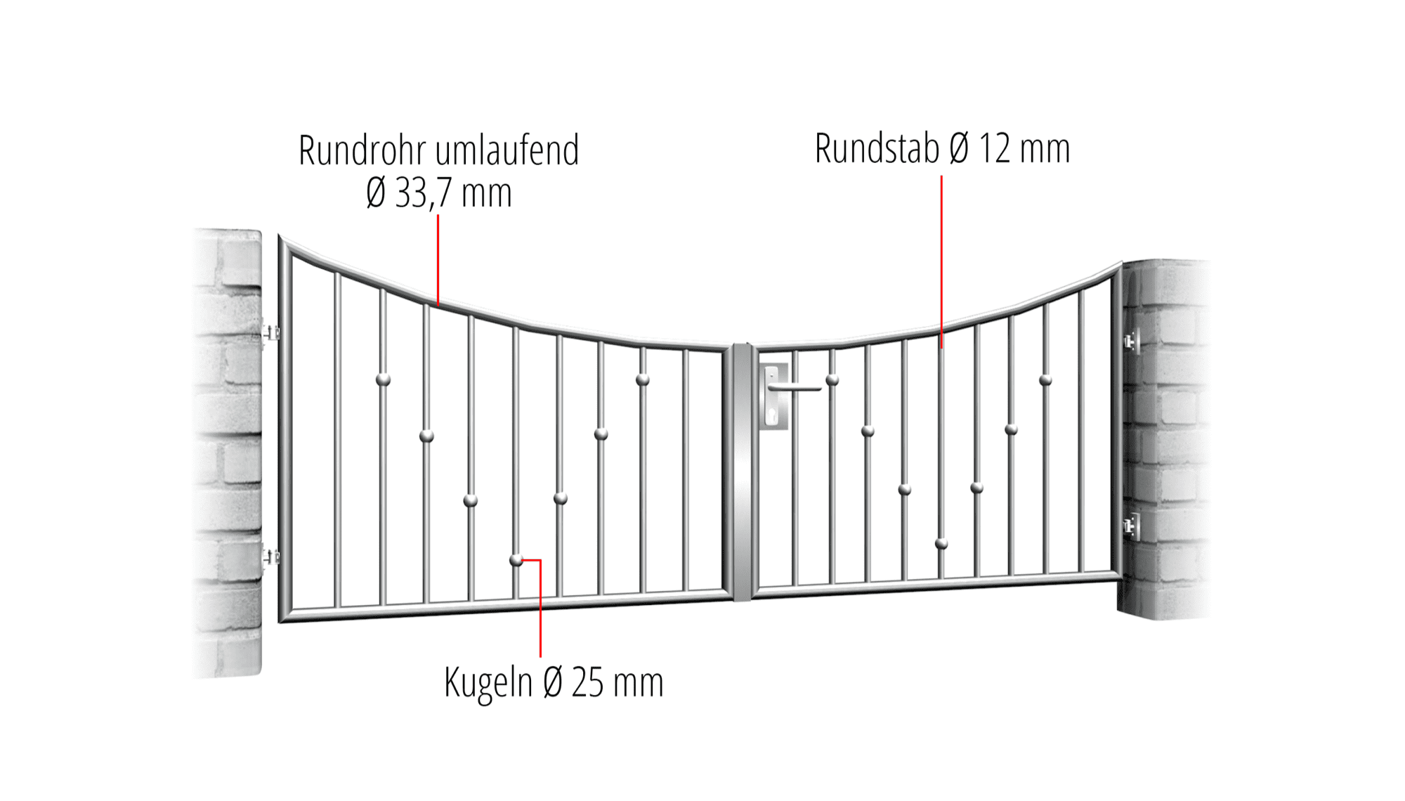 2 battants boules en V en acier inoxydable pour portail de jardin, UB