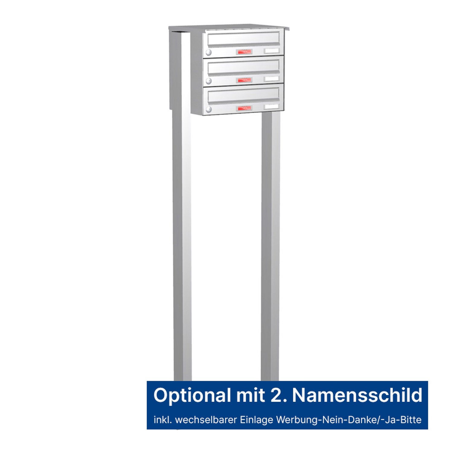 Briefkastenanlage | Freistehend | 3-fach | Waagerecht | Edelstahl