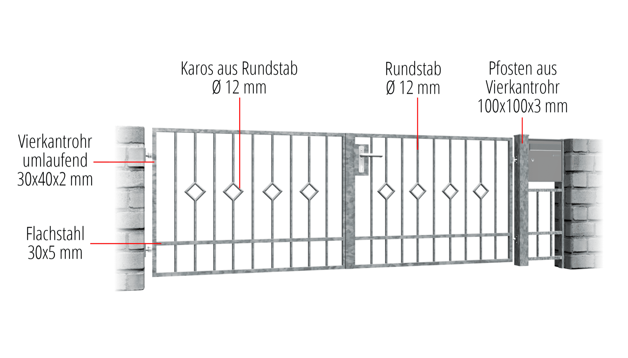 Barre d'arrêt à 2 battants pour portail de jardin galvanisé, GE, BK