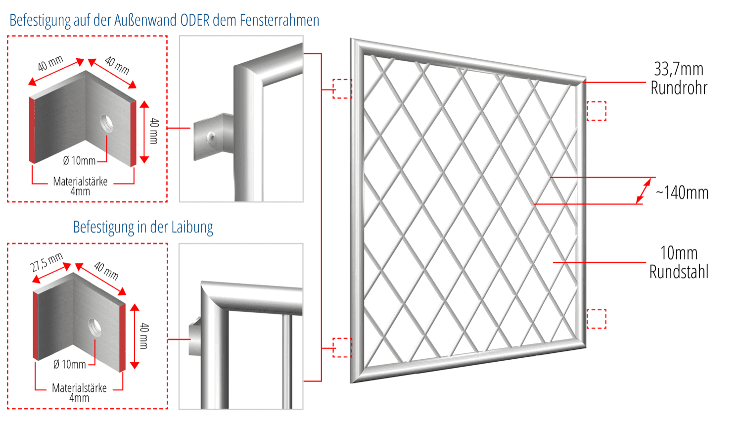 Grille de défense pour fenêtres en acier inoxydable barre ronde en forme de losange
