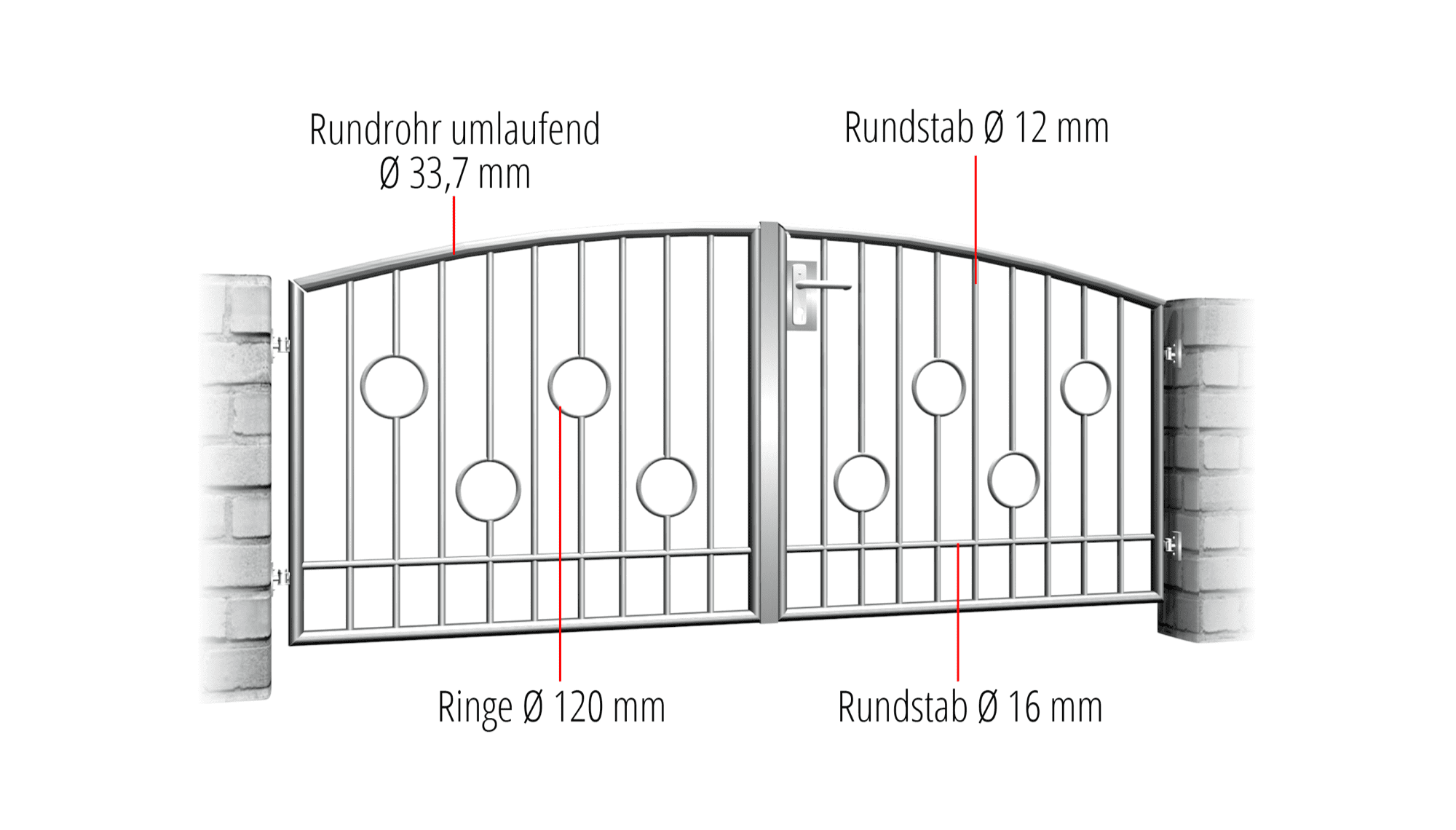 Barre de cercle à 2 battants en acier inoxydable pour portail de jardin, OB