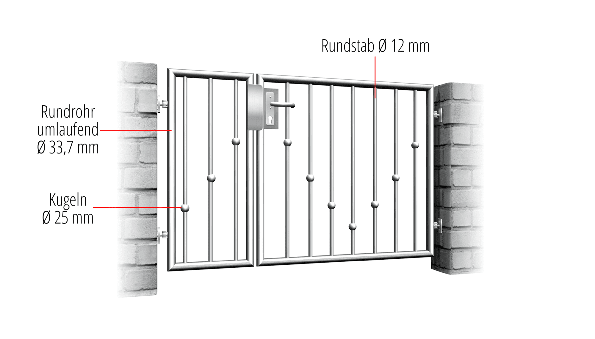 Portillon de jardin en acier inoxydable 2 battants boules en V, GE