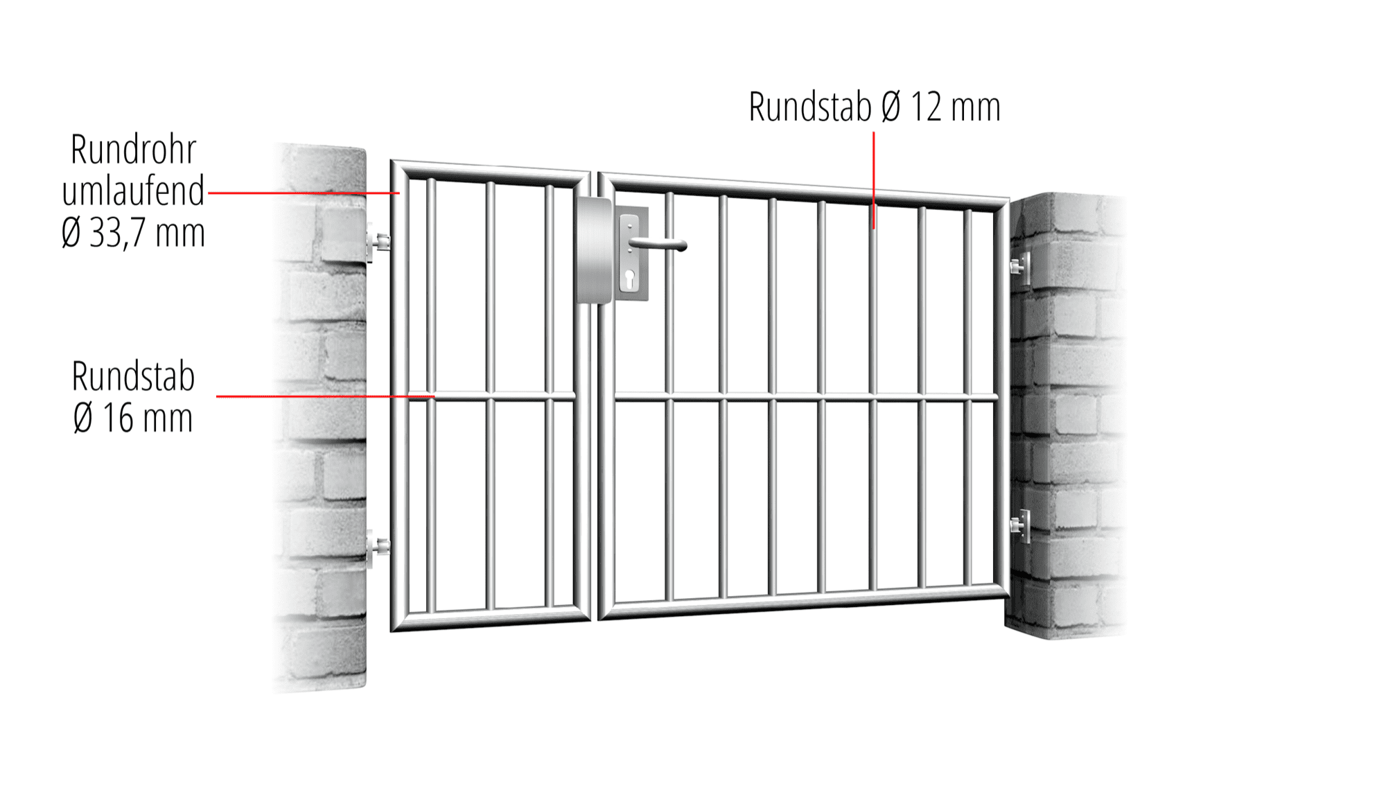 Portillon de jardin en acier inoxydable barre verticale à 2 battants, GE