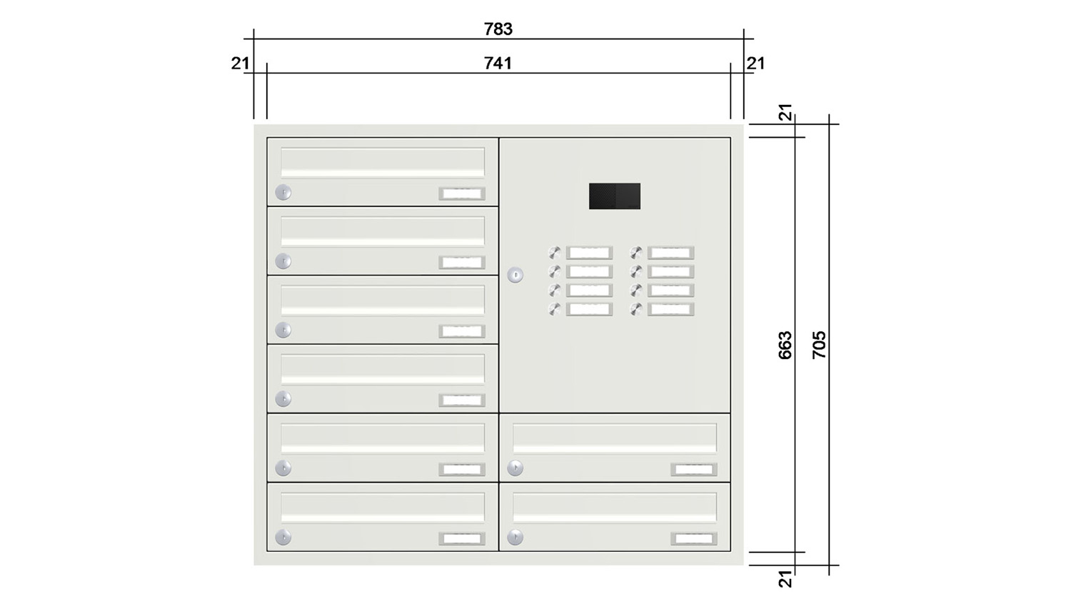 Briefkastenanlage | Unterputz | 8-fach | Waagerecht | Audio | Video | Farbe