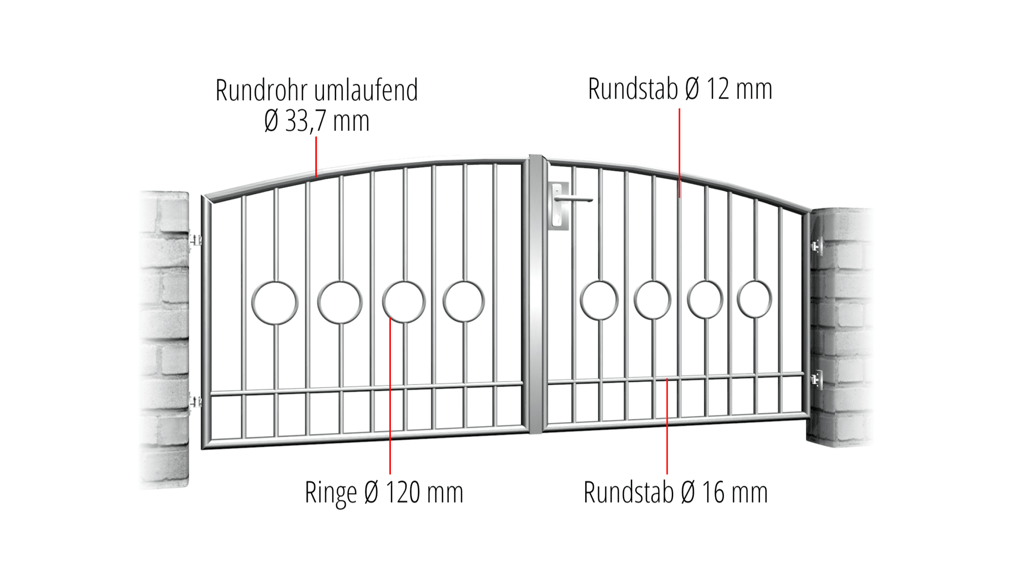 Portail de jardin en acier inoxydable barre de cercle à 2 battants 2 centre, OB