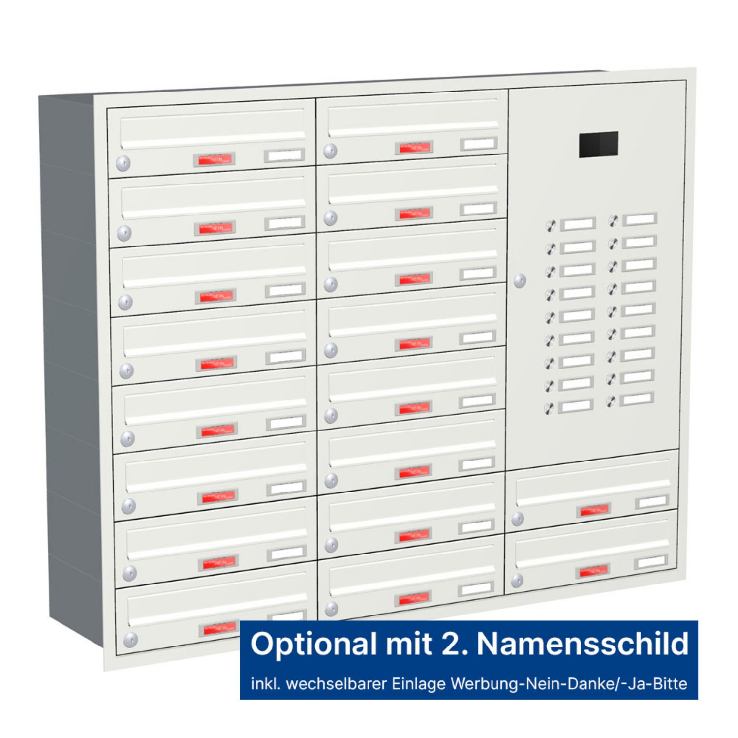 Briefkastenanlage | Unterputz | 18-fach | Waagerecht | Audio | Video | Farbe