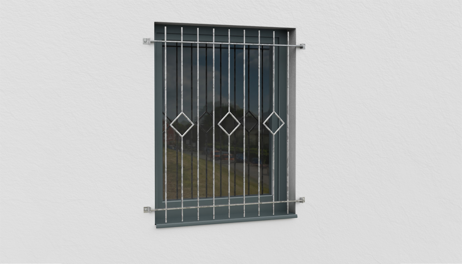 Grille de défense pour fenêtres en acier galvanisé carreau barre