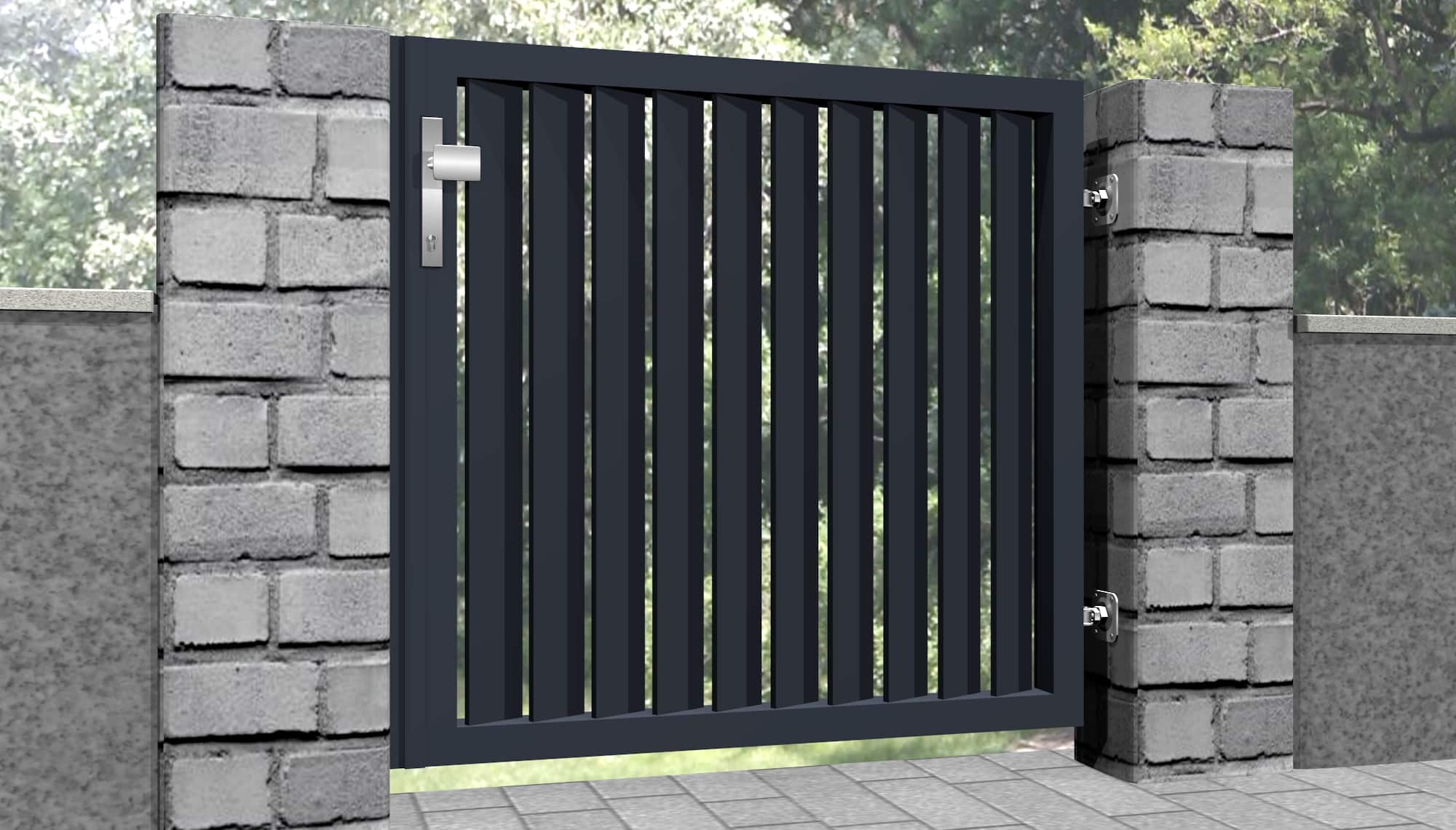 Portillon de jardin brise-vue 1 battant en aluminium lamelles vertical biais, GE