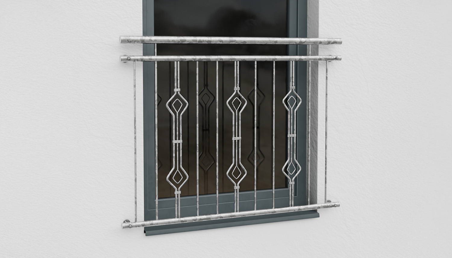 Balcon à la française en acier galvanisé ornement sablier triple 