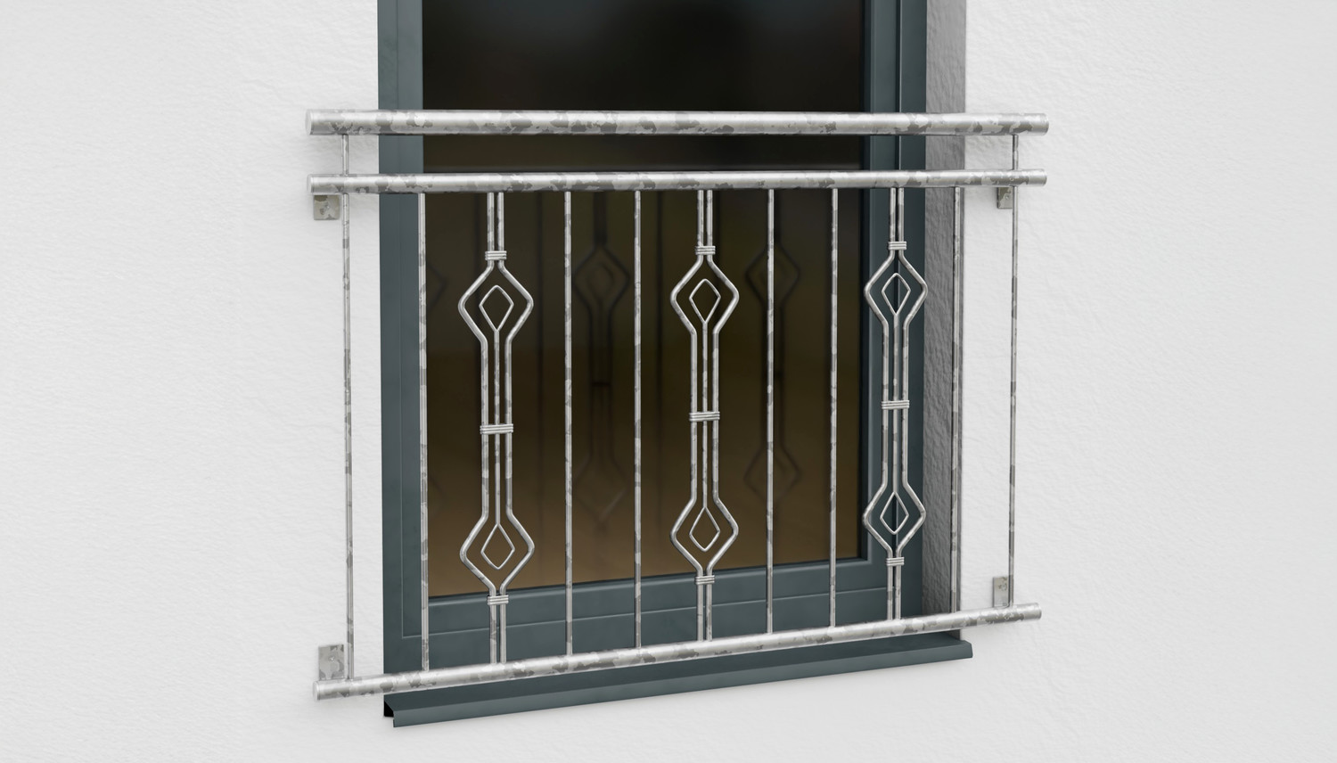 Balcon à la française en acier galvanisé ornement sablier triple 