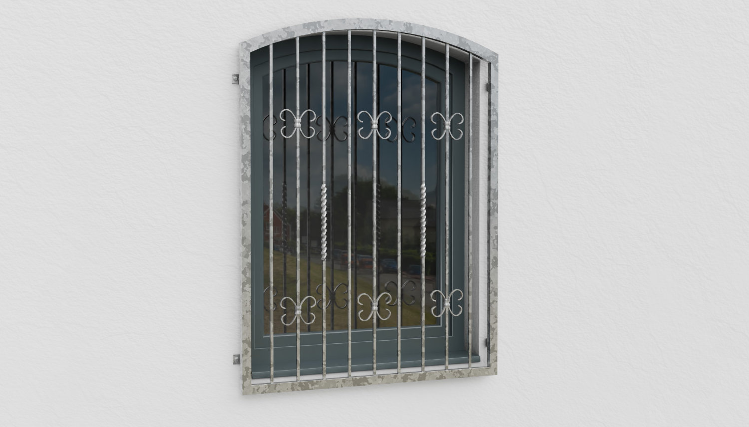 Grille de défense pour fenêtres en acier galvanisé Arc supérieur baroque 