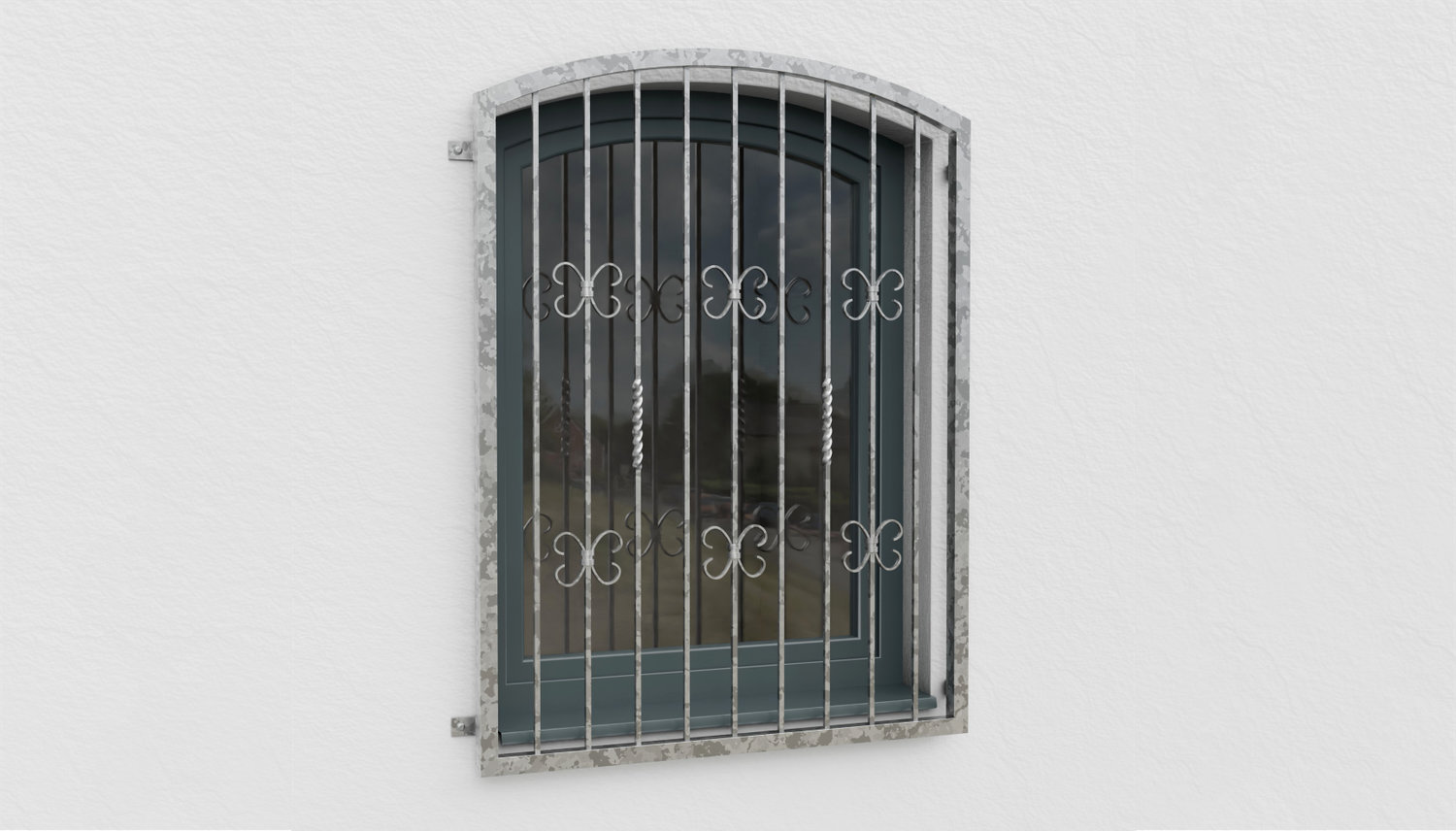 Grille de défense pour fenêtres en acier galvanisé Arc supérieur baroque 