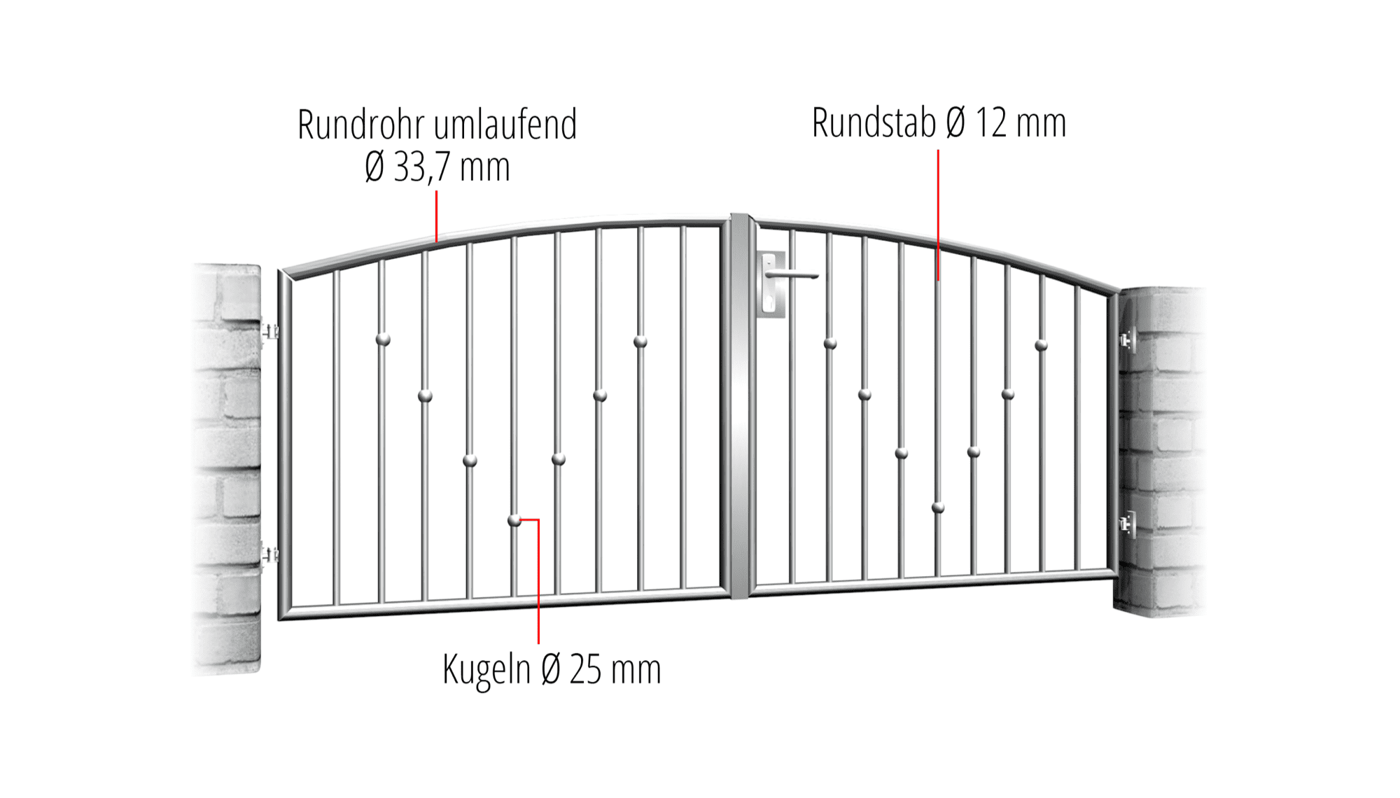2 battants boules en V en acier inoxydable pour portail de jardin, OB