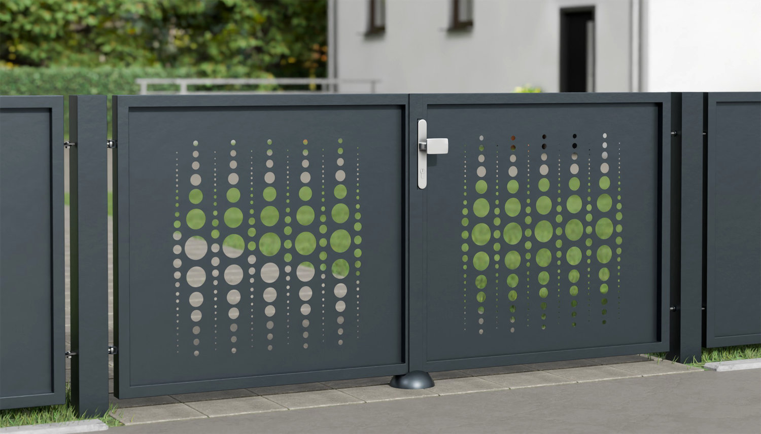 Portail de jardin en aluminium à 2 battants découpés au laser PE