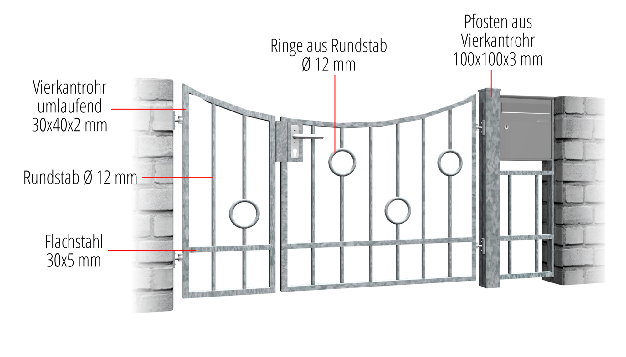 Portillon de jardin en acier galvanisé cercle à 2 battants barre, UB, BK