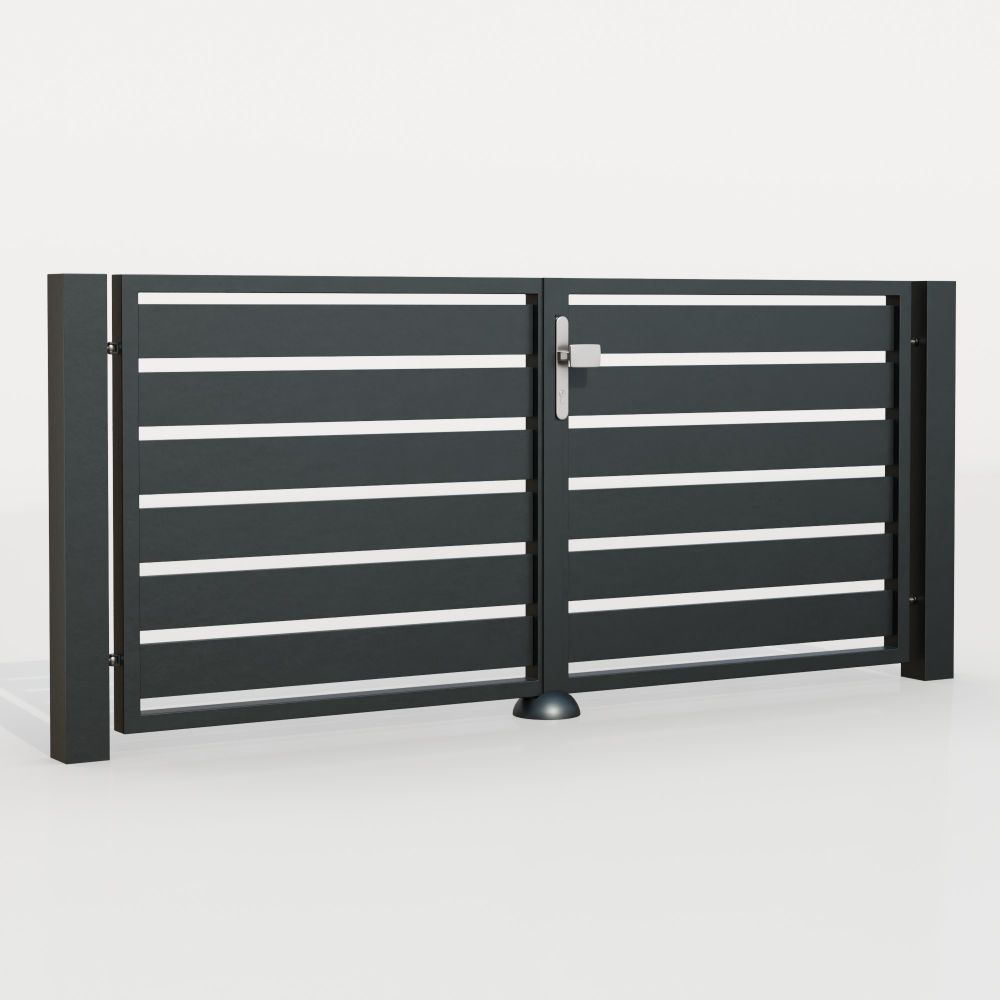 Portail de jardin en aluminium, brise-vue à 2 battants lamelles, GE