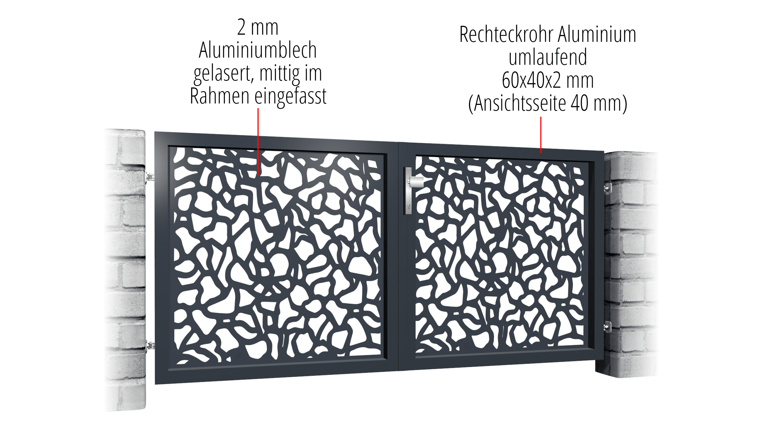 Portail de jardin en aluminium à 2 battants découpés au laser design AB 2