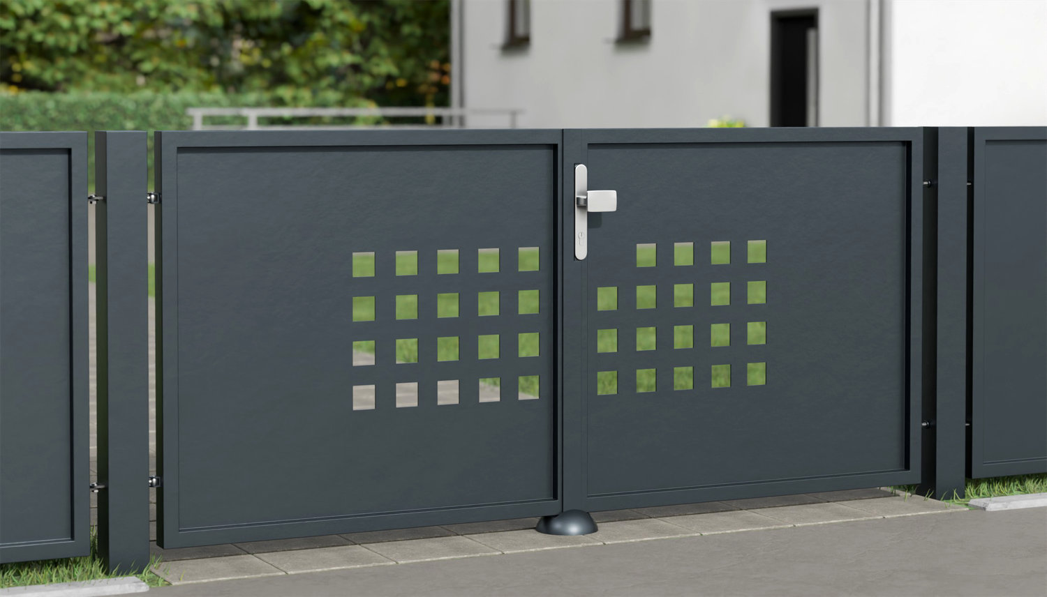 Portail de jardin en aluminium, brise-vue à 2 battants QLR, GE